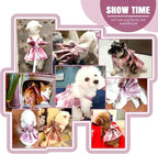 PETCARE Plaid Dog Dress Bow Tie Harness Leash Set for Small Dogs Cats Girl Cute Princess Dog Dresses Spring Summer Puppy Bunny Rabbit Clothes Chihuahua Yorkies Pet Outfits,Chest 19"