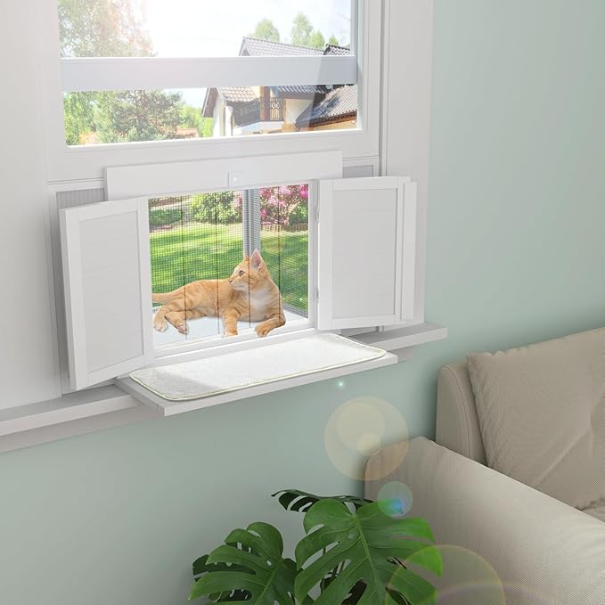 GDLF Cat Window Box, Universal Cat Window Perch Catio with Mosquito Proof, Fits Double Hung Frames 24" to 39.5" Wide, for Sunbathing, Napping & Nature Viewing