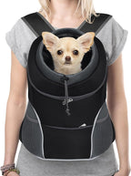 YUDODO 9-14lbs Dog Front Carrier Backpack, Adjustable Breathable Pet Carrier for Small Dogs Cats, Ventilated Puppy Back Pack with Safety Belt, Lightweight Doggy Backpack for Hiking Outdoor (Black, L)