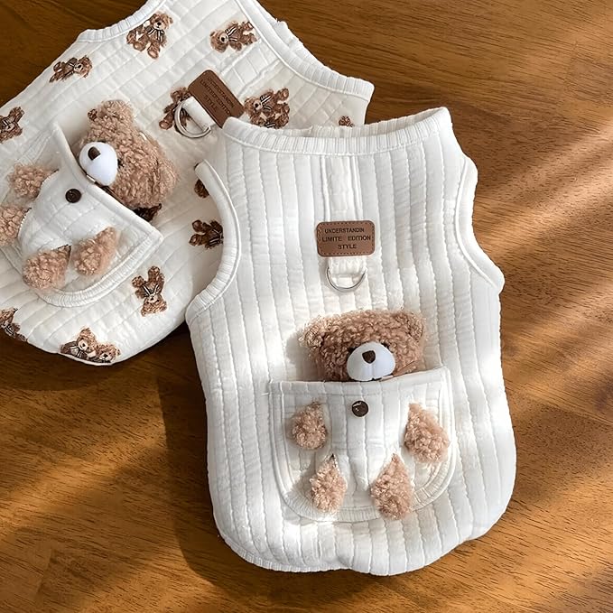 Cute Pet Apparel Plush Bear Pattern Cartoon Dog Clothes All Season Sleeveless Puppy Kitten Pullover Soft Skin-Friendly (White2, XS (1-2.2lbs))