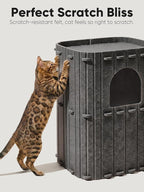 FUKUMARU Cat House for Indoor Cats, 23.62 Inch Large Cat Bed Cave Condo, 2-Storey Cozy Felt Covered Cats Tunnel Kitten Hideaway for Multicats, Scratch Resistant, Dark Grey