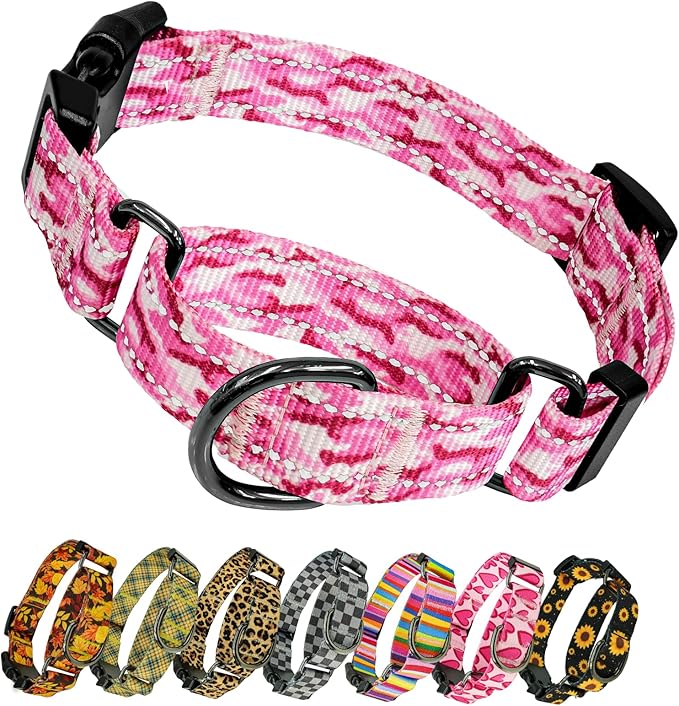 Kazazoo Reflective Martingale Collar for Dogs with Quick Release Buckle Adjustable Soft Durable Dog Collar for Small Medium Large No Pull Training Dog Collars-Pink Camo S