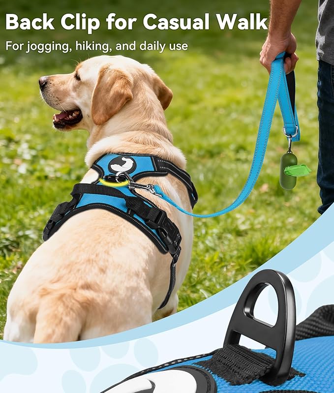 Joytale No Pull Dog Harness Medium Sized Dog, Reflective Pet Vest with Front Clip, Adjustable Soft Padded Harnesses with Easy Control Handle for Training and Walking, Sky Blue, M