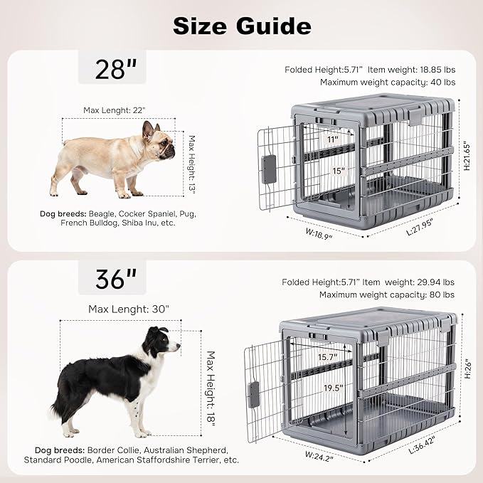 Collapsible Dog Crate for Large Dogs - 36"L Heavy Duty Dog Kennel No Tools Required with 4 Sides Steel Foldable Cage for Dogs Indoor Furniture, Portable Carrier with 2 Smooth Wheels, Gunmetal
