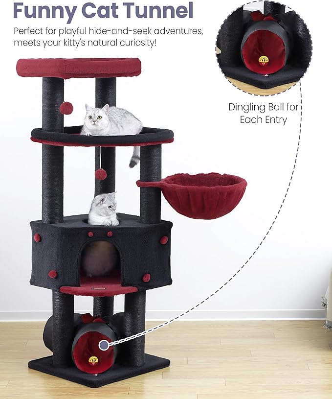 Heavy Duty Cat Tree for Large Cats Adult - 60 Inch XXL Sturdy Cat Tower Condo with Extra Wide Scratching Posts (φ4.4in) Big Cat House Hammock Perch - Indoor Wood Modern Multi Level Corner Cat Bed