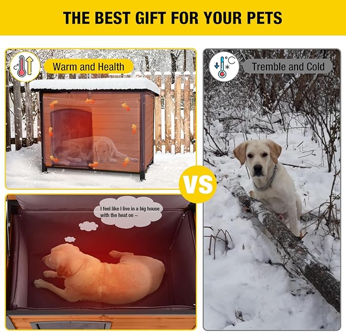 Aivituvin Heated Dog House Outdoor & Indoor Dog Kennel with Insulated Liner & Heating System for Winter Waterproof Large Dog Cage for Small & Medium & Large Dogs,Unique All-Around Iron Frame