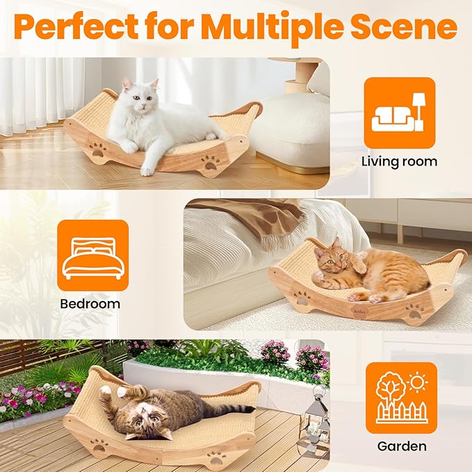 KEDAO Sisal Cat Scratcher Bed Scratching Posts for Indoor Cats Hammock Adults Kitty Curls Cat Scratcher Wooden Cats Furniture Scratching Pad