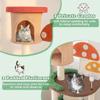 Mushroom Cat Tree, Multi-Layer Cat Tower with 2 Condos & Platforms, Cat Activity Center with Full-Wrapped Sisal Posts, Sisal Scratching Boards & Interactive Balls for Indoors (57.5")