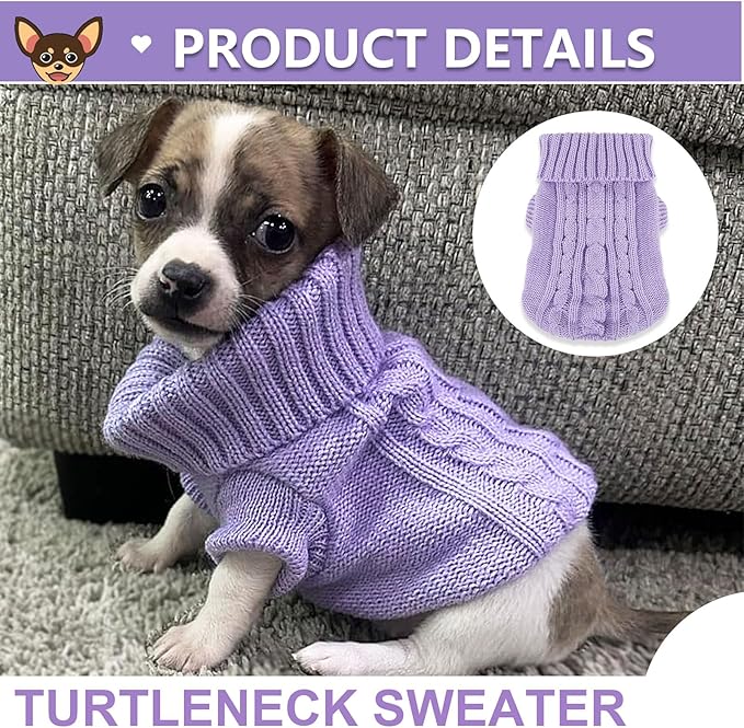 2 Pack Dog Sweaters for Small Dogs, Chihuahua Yorkie Sweater, Puppy Clothes Winter Warm Pullover Clothing, Pet Cat Cold Weather Puppy Cold Outfits (Beige+Purple X-Small)
