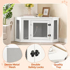 Corner Dog Crate Furniture, Wooden Dog Kennel End Table, Decorative Pet Crate Indoor Use, Furniture Style Dog House for Small Medium Dog, Dog Cage TV Stand, White and Black DCWT0801
