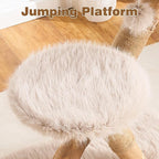 HITTITE Natural Solid Wood Cat Tree Tower with Scratching Post, 32 Inches Tall Modern Cat Tower with Cozy Bed and Platforms, Luxury Real Branch Cat Tree for Indoor Cats Large Adult, Khaki.
