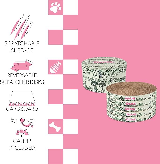 CSR1012J Kate 12 Inch Cardboard Cat Scratcher Pads with Box & Catnip, Reversible Heavy-Duty Scratch Boards for Cats, Furniture Protection, Nature Cat Pattern, Green, 5-Pack