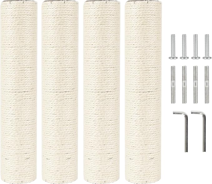 4 Pcs 2.9in 7.4cm Diameter Cat Tree Scratching Post Sisal Replacement Pole Parts (M8, 13.8in/35cm)