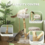 Modern 35” Cat Tree with Solid Wood Scratching Post – Indoor Cat Tower with Plush Bed & Rope Toy, Stable Round Base, Natural Brown Cat Condo for Cats Under 10 lbs