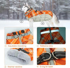 Lelepet Warm Dog Winter Coat Dog Coats for Large Dogs Waterproof Dogs Jacket with Harness Built in Reflective Cold Weather Coats Windproof Zip-Up Winter Fleece Vest Snowsuit Boxer Orange Plaid XL