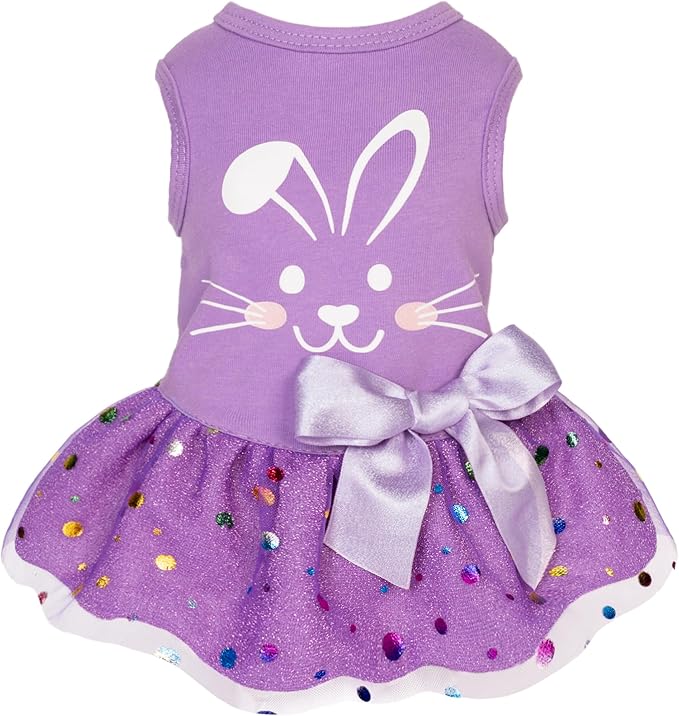 Fitwarm Easter Bunny Dog Dress, Holiday Dog Clothes for Small Dogs Girl, Pet Easter Outfit, Purple, White, Small