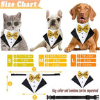 Tuxedo Costume Wedding Bandana Nylon Collar Suit With Gold Bow Tie Adjustable Black Tux Formal Dog Clothes for Small Medium Large Pet Birthday Christmas Dress Outfits