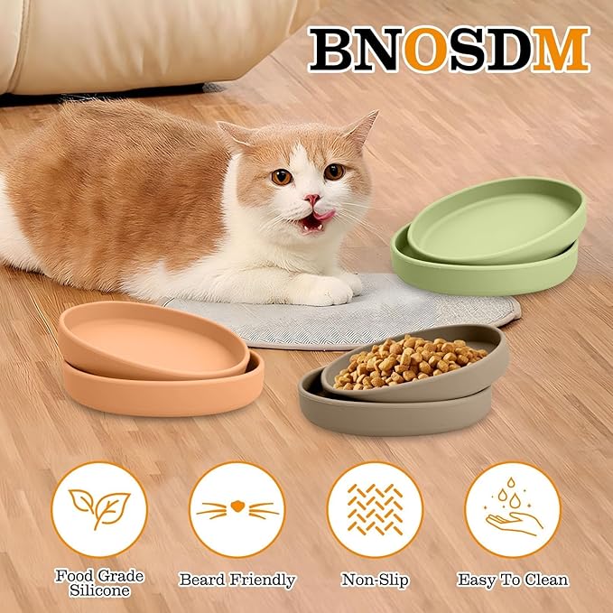BNOSDM Silicone Dog Food Plate Shallow Dogs Bowl Flat Cat Dish 2 Pack Small Puppy Plates for Small Dog and Cats Whisker Fatigue Pet Feeding Bowls for Dry and Wet Food