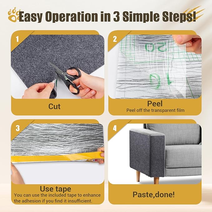 Cat Scratch Couch Furniture Protector, 90" x 16" Trimmable Anti-Scratch Couch Protector from Cat Claws with Double Self-Adhesive Carpet, Great for Sofa & Indoor Wooden Furniture (Dark Gray)