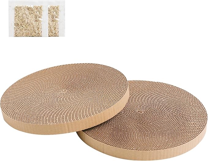 Round Cat Scratcher Refill 10 inch Diameter 7/8 Inch Thickness Circle Cardboard Cat Scratcher Replacement Pads Cat Scratching Board cat Scratcher Pad for Indoor，2 PCS