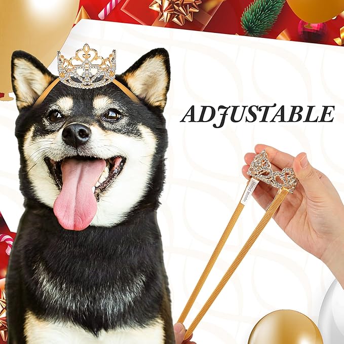 2 Pcs Dog Crown Headband Dog Tutu Dress Set Crystal Rhinestone Tiara Crown Tutu Skirt Pet Dress Costume for Puppy Birthday Party Wedding Photo Prop Costume