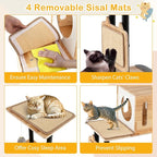 PETSITE 56 Inch Wood Cat Tree, Multi-Level Cat Tower with Sisal Scratching Posts, Dual Cat Condos, Removable Sisal Mats, and Hanging Balls with Bell, Modern Cat Tree Tower for Indoor Cats, Kittens