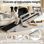 Dog Ramp for Bed, 5 Adjustable Height Wooden Ramp for Dogs from 16"–32", 17" Wide Pet Ramps for Dogs to Get on High Bed/Couch/Car with Soft Padding & Anti-Slip Grip, Up to 250LBS for Small/Large Dog