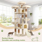 Globlazer 83 in Multi-Level Large Cat Tree Tower with Larger Cat Condo Furniture with Hammock/Cozy Pussycat Perches/Sisal Scratching Posts/Pet House/Wide Base, Beige