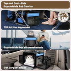 Top and 2 Sides Expandable Cat Carrier 18x11x11, TSA Airline Approved Dog Carriers for Small Dogs, Soft-Sided Pet Carrier with Self-Locking Zippers for Kitten,Rabbit, Puppy, Blue