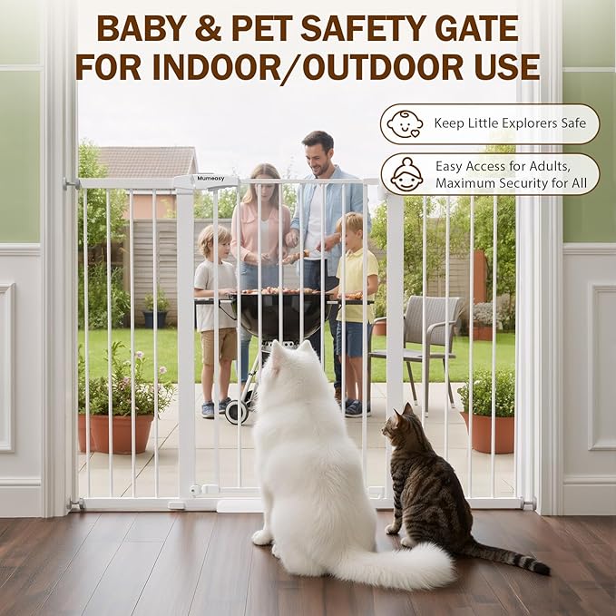 Mumeasy 36" Extra Tall Baby Gate for Doorways, 29.7"-57" Extra Wide Dog Gate for Stairs, Pressure Mounted Auto Close Pet Safety Gate with Easy Walk Thru Door, Large Indoor Child Gate for House, White