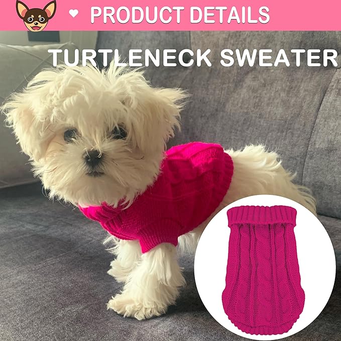 2 Pieces Dog Sweaters Turtleneck Knitted Chihuahua Yorkie Sweater, Dog Clothes for Small Dogs, Winter Warm Pullover Costumes, Pet Cat Sweater Cold Weather Puppy Clothes Outfits (Small)