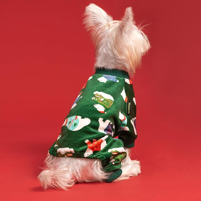 Fitwarm Polar Bear Dog Pajamas, Funny Christmas Clothes for Small Dogs Boy Girl, Holiday Pet Outfit, Green, Red, Blue, Large