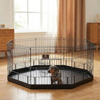 PJYuCien Dog Playpen with Bottom Pad - Metal Foldable Exercise Pen, 8 Panels 24" H x 24" W Indoor Outdoor Pet Fence Puppy Crate Kennel, Black