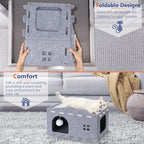 Cat House for Indoor Cats, Cat Beds Peekaboo Pet Cave with Fluffy Ball and Catnip Toy for Multiple Large Cats Up to 33 Lbs Foldable Cat Hideaway Scratch Resistant for Kitten Kitty (Grey
