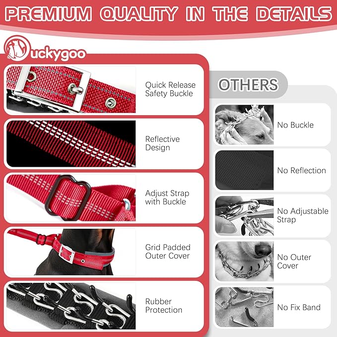 Adjustable No Pull Dog Collar - Heavy Duty Martingale Slip Collar with Reflective Widened Nylon & Metal Buckle for Training Walking Hunting (Small/Medium/Large Dogs),Red,L