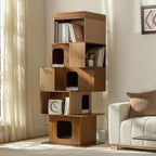 EUREKA ERGONOMIC Pawlio Cat Tree Bookshelf, Cat Bookcase, Modern Shared Bookshelf Cat Tree, Modern Pet Condo with Climbable Shelves, Indoor Dog and Cat Furniture, 72"(Walnut)