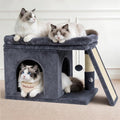 Cat Tree Tower Bed with Scratching Post for Indoor, Heavy Duty Small Stand House Condo for Large Cats & Kittens, Platform Perch Hideout Climb Rest Area, Modern Sturdy Furniture, Dark Gray