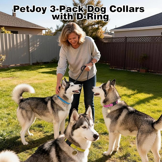 PetJoy Replacement Strap for E-Collar with Reflective Strip & D-Ring – 3 Pack Adjustable Nylon Collar Band for Small, Medium & Large Dogs