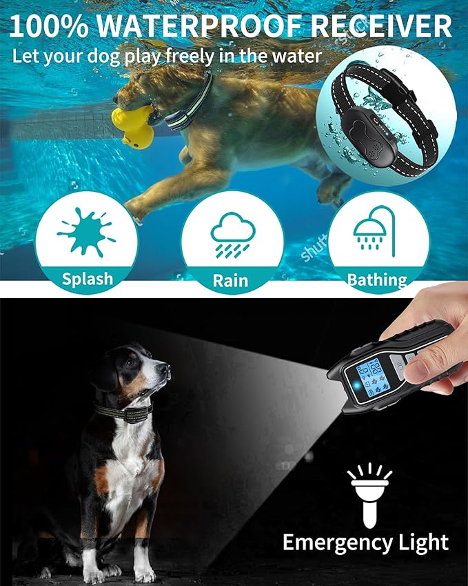 Shock Collar for Dogs 2 Dogs (15-120lbs) 2000FT Dog Shock Collar with Remote Control Waterproof Dog Training Collar with Remote 4 Safe Modes Rechargeable Lock Flash Light for All Breeds - Silver