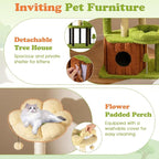 Tangkula Cute Cat Tree Green Forest, 40 Inch Multi-Level Aesthetic Cat Tower with Sisal Scratching Posts, Trunk Condo, Flower Perch, Plush Napping Bed, Pompom, Spring Toy, Platforms for Indoor Cats