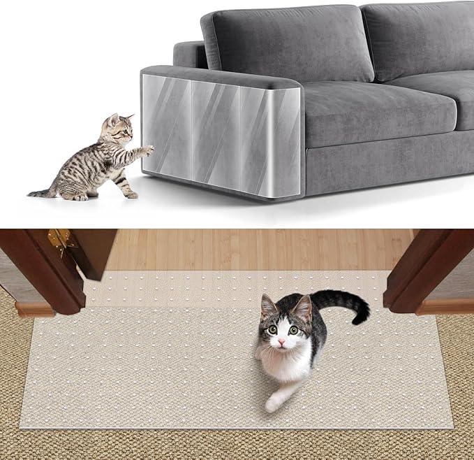8.2ftx12.2inch Cat Carpet Protector, Robust Plastic Pets Scratch Stopper for Carpet, Widely Use,Clear Non-Slip Nail for Floor/Bedroom/Doorway/Porch Use,Prevent Carpets from Scratchin (8.2ftx12.2inch)