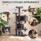 BestPet | 54" Cat Tree Tower | Purple Gray | Sturdy, Easy to Assemble, Multi-Level Activity Center with Sisal Scratching Posts, Condos, Perches, Hanging Cat Toys, Observation Decks & Ladder