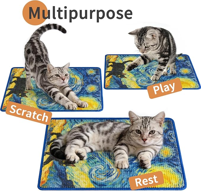 3-in-1 Sisal Cat Scratch Mat Floor & Wall Cat Scratcher Pad Scratching Post Scratch Furniture Couch Carpet Protector 23.6x15.7inch (Blue Sky)
