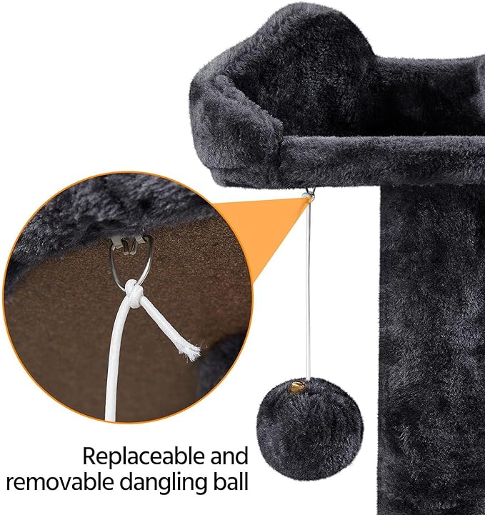 Topeakmart 54in Cat Tree, Cat Tower w/Large Cat Condo Scratching Posts and Perch, Cat Stand House Furniture, Black