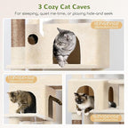 Globlazer Corner Cat Tree 66 inch Multi-Level Climbing Tower Kitty Condos Cat Scratching Tower for Indoor Multiple Cats with Large Platform, 3 Cat Caves, F66, Beige