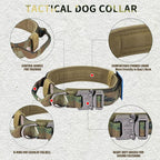 Tactical Dog Collar and Bungee Leash, Camo Military Dog Collar & Leash Set with USA American Flag Adjustable K9 Collar with Heavy Duty Metal Buckle & Handle,with Patches and Airtags Case (M, Camo)