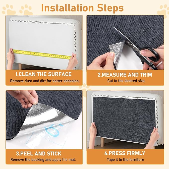 ReWallpaper Cat Scratching Mat Self-Adhesive Dark Grey Cat Scratch Furniture Protector Roll for Sofa Couch Armrest Chair Wall Corner Tower Post Durable Scratch Pad Strong Grip Claw Guard 15.8inx6.5ft