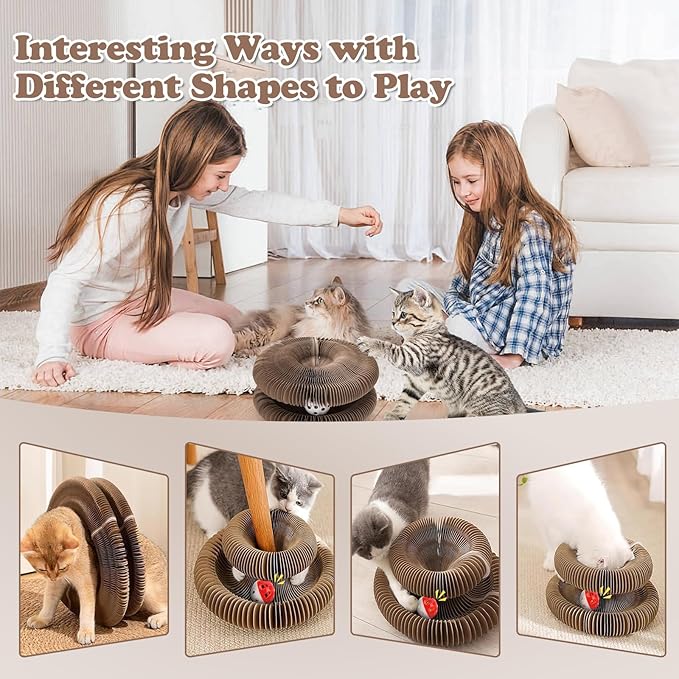 Magic Organ Cat Scratcher Board, Foldable Cat Toy with Bell Cat Grinding Claw, Interactive Cat Scratcher Pad Toy for Indoor Cats