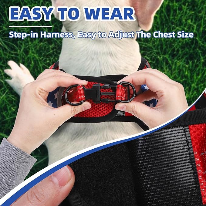 PUPTECK No Pull Dog Harness Small Sized Dog, Adjustable Reflective Escape Proof Easy Control, Comfortable Soft Padded Step in Pet Vest Harness, Blue Stars, S
