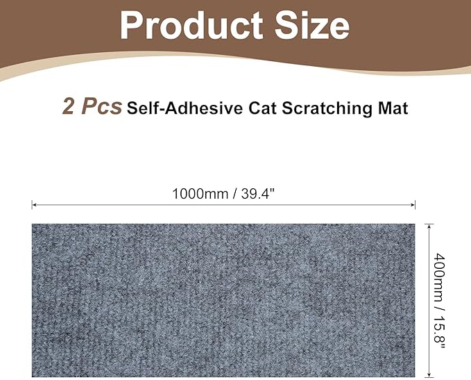uxcell Self-Adhesive Cat Scratching Mat, 2 Rolls 39.4" x 15.8" Couch Protector from Cat Claws for DIY Sofa, Wall, Doors, Cut Anti Cat Scratch Pad Carpet Mat, Light Gray